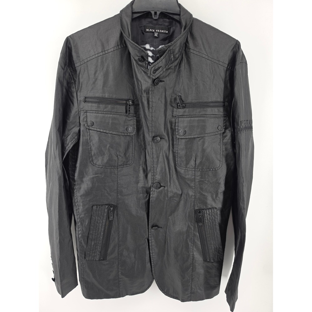 Affliction Black Premium Mens XL Coated Field Jacket Black Moto Military Blazer